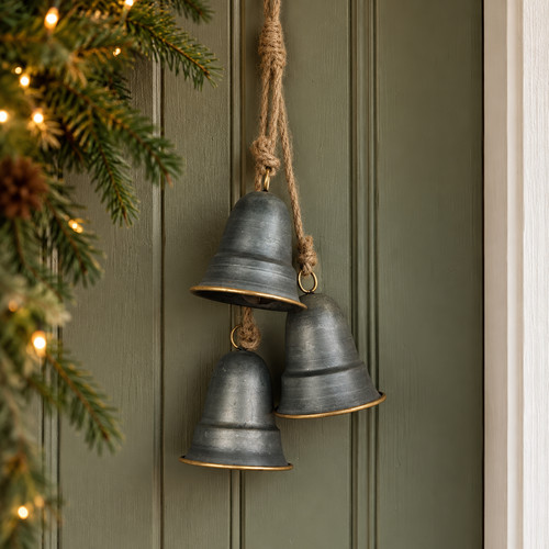 Rustic hanging metal bell set - metal,