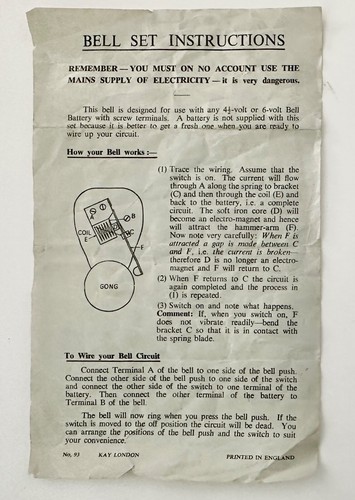 1950 bell set instruction - 1950's,